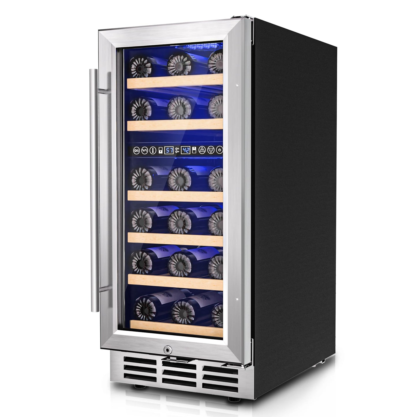 Icyglee 15" Dual Zone Wine Fridge, 30 Bottle Under Counter Cooler, Security Lock, Built-In Design