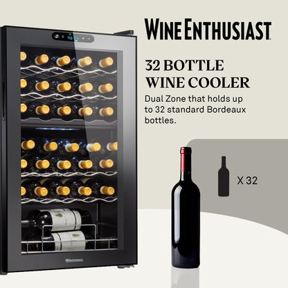 Wine Enthusiast 32-Bottle Dual Zone Compressor Wine Cooler, Digital Touchscreen, Matte Black Finish