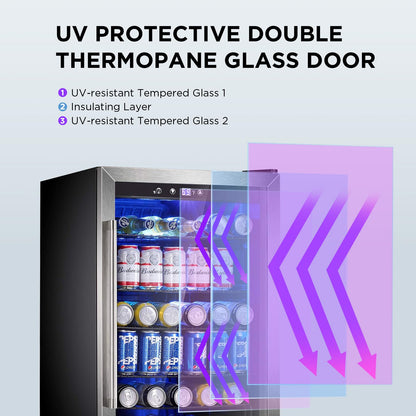 Electactic 37 Bottle Wine Cooler & 145 Can Beverage Refrigerator, Quiet Compressor, 4.5 Cu.Ft Silver