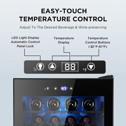Electactic 37 Bottle Wine Fridge & 145 Can Beverage Refrigerator, Smart Temperature Control, Child Lock, 4.5 Cu.Ft