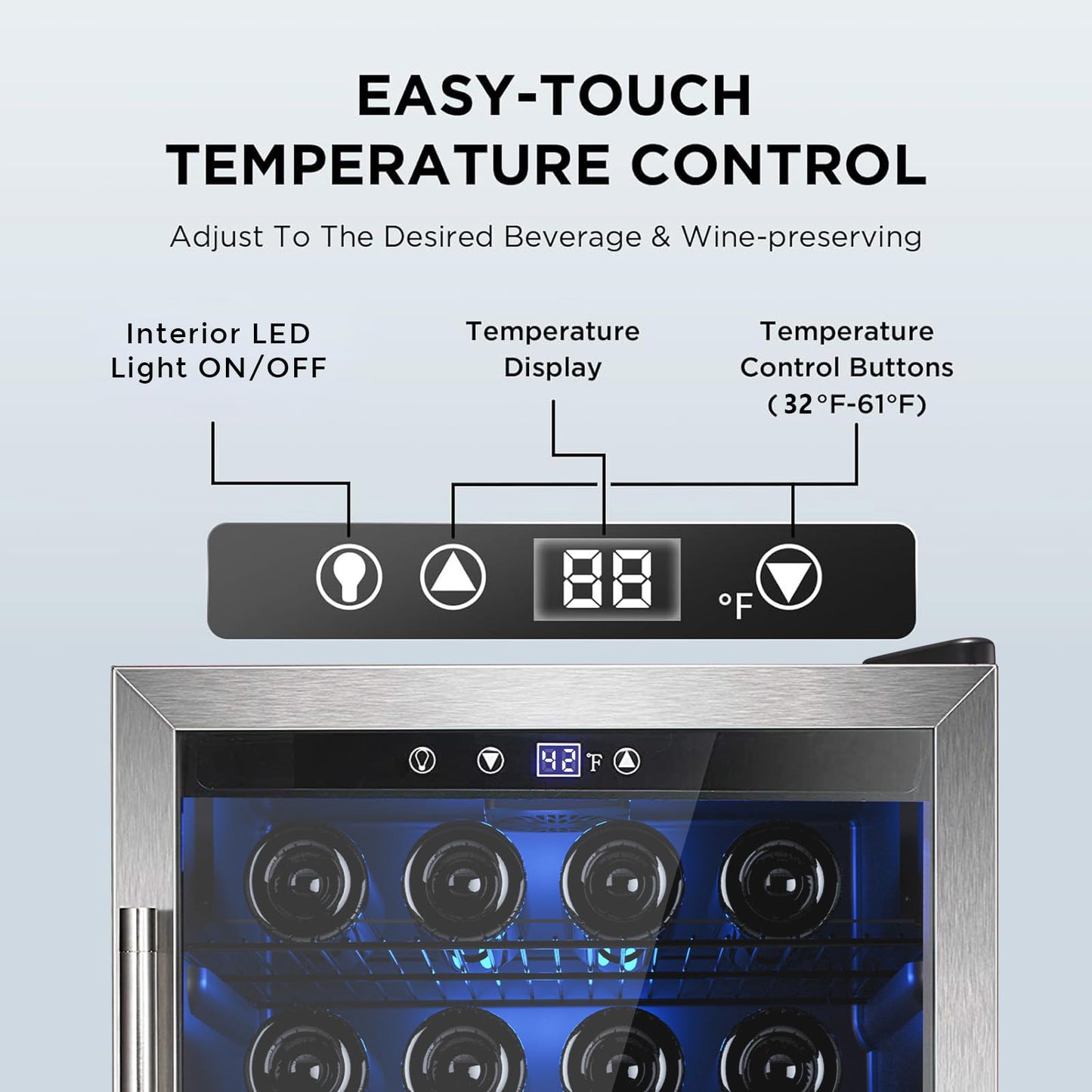 Electactic 37 Bottle Wine Cooler & 145 Can Beverage Refrigerator, Quiet Compressor, 4.5 Cu.Ft Silver