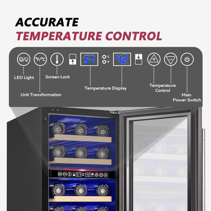 Icyglee 15" Dual Zone Wine Fridge, 30 Bottle Under Counter Cooler, Security Lock, Built-In Design