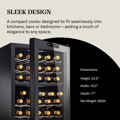 Wine Enthusiast 32-Bottle Dual Zone Compressor Wine Cooler, Digital Touchscreen, Matte Black Finish
