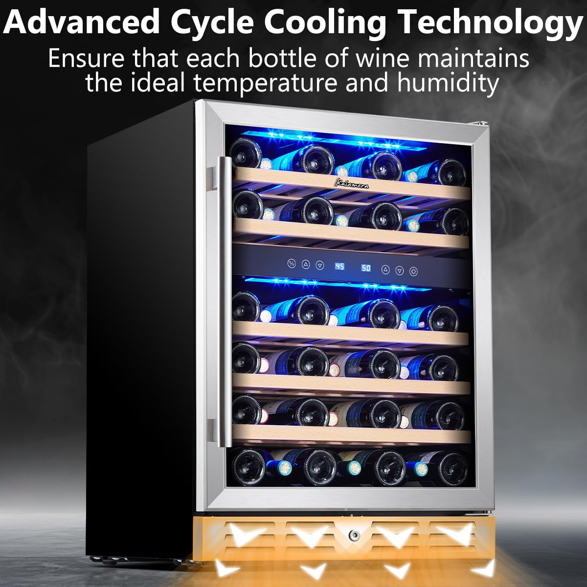 Kalamera 24" Wine Cooler, 37 Bottle Dual Zone Fridge, Stainless Steel Glass Door, Built-In or Freestanding