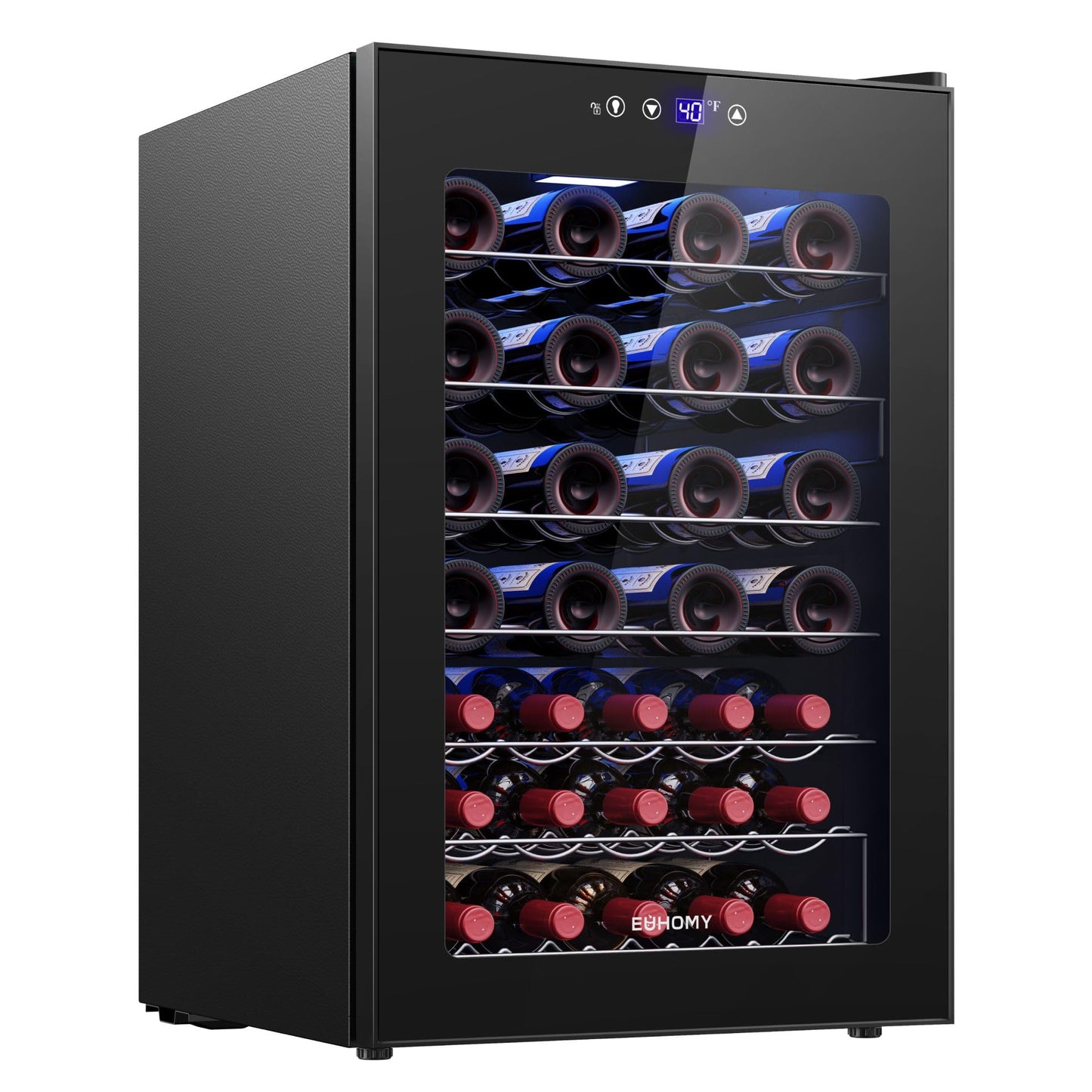 EUHOMY 45 Bottle Wine Cooler Refrigerator, Glass Door, Adjustable Temperature, 4.5 Cu.Ft Black