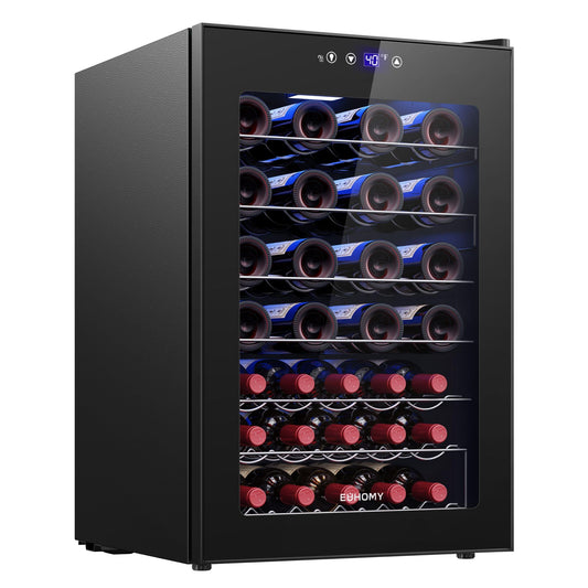 EUHOMY 45 Bottle Wine Cooler Refrigerator, Glass Door, Adjustable Temperature, 4.5 Cu.Ft Black