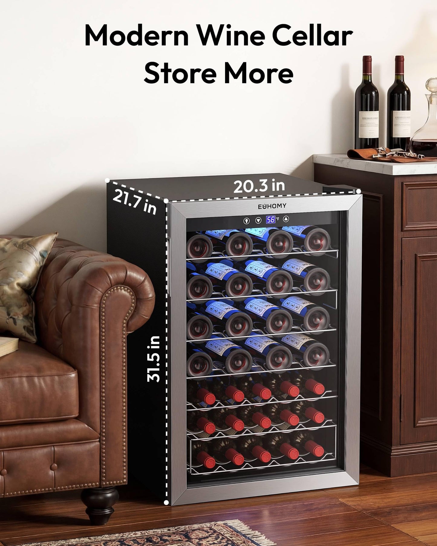 EUHOMY 45 Bottle Wine Cooler Refrigerator, Stainless Steel Glass Door, Adjustable Temperature, 4.5 Cu.Ft