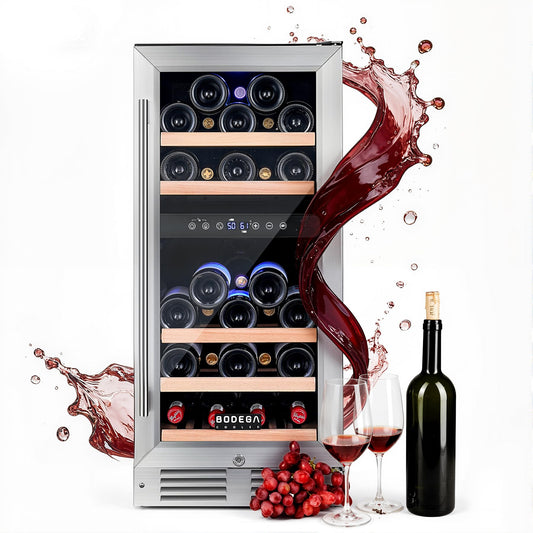 BODEGA 15" Wine Fridge, 30 Bottle Dual Zone Cooler, 41-72°F Compressor Wine Refrigerator, Built-In or Freestanding