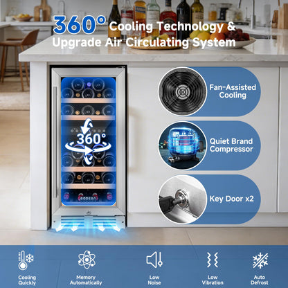 BODEGA 15" Wine Fridge, 30 Bottle Dual Zone Cooler, 41-72°F Compressor Wine Refrigerator, Built-In or Freestanding
