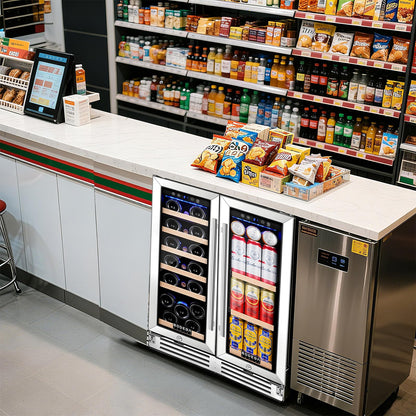 BODEGA 24" Wine & Beverage Refrigerator, Dual Zone Cooler, Holds 19 Bottles & 57 Cans, Built-In or Freestanding