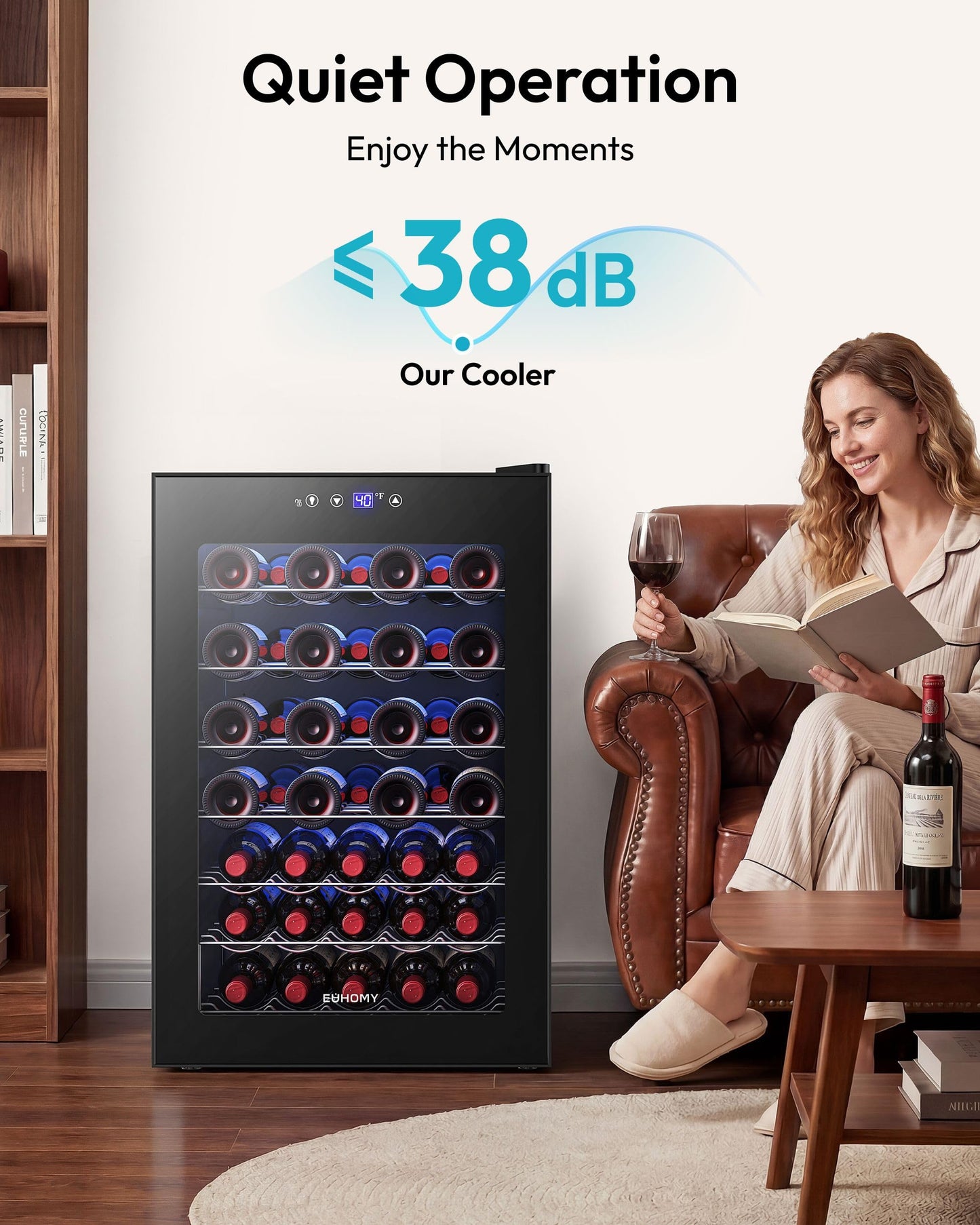 EUHOMY 45 Bottle Wine Cooler Refrigerator, Glass Door, Adjustable Temperature, 4.5 Cu.Ft Black