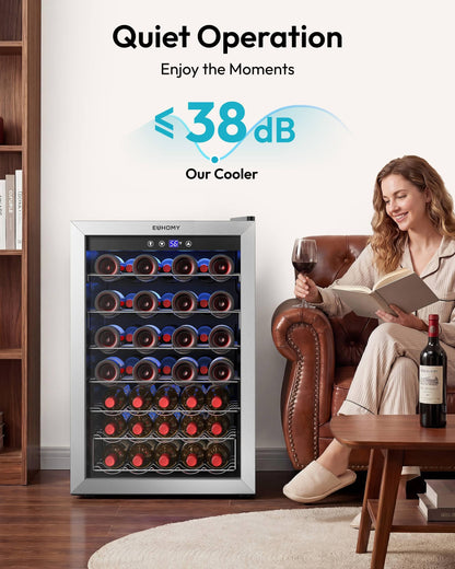 EUHOMY 45 Bottle Wine Cooler Refrigerator, Stainless Steel Glass Door, Adjustable Temperature, 4.5 Cu.Ft
