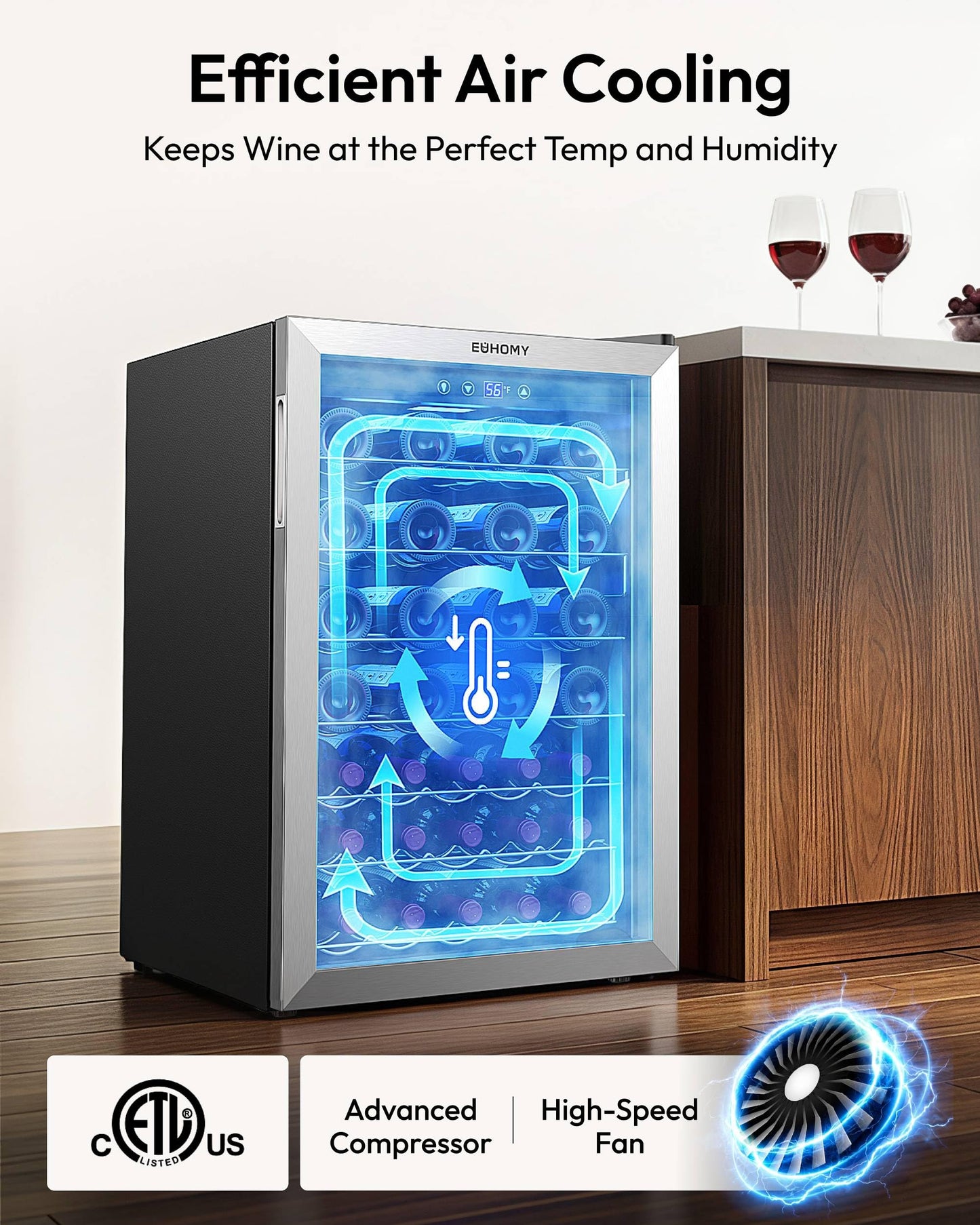 EUHOMY 45 Bottle Wine Cooler Refrigerator, Stainless Steel Glass Door, Adjustable Temperature, 4.5 Cu.Ft