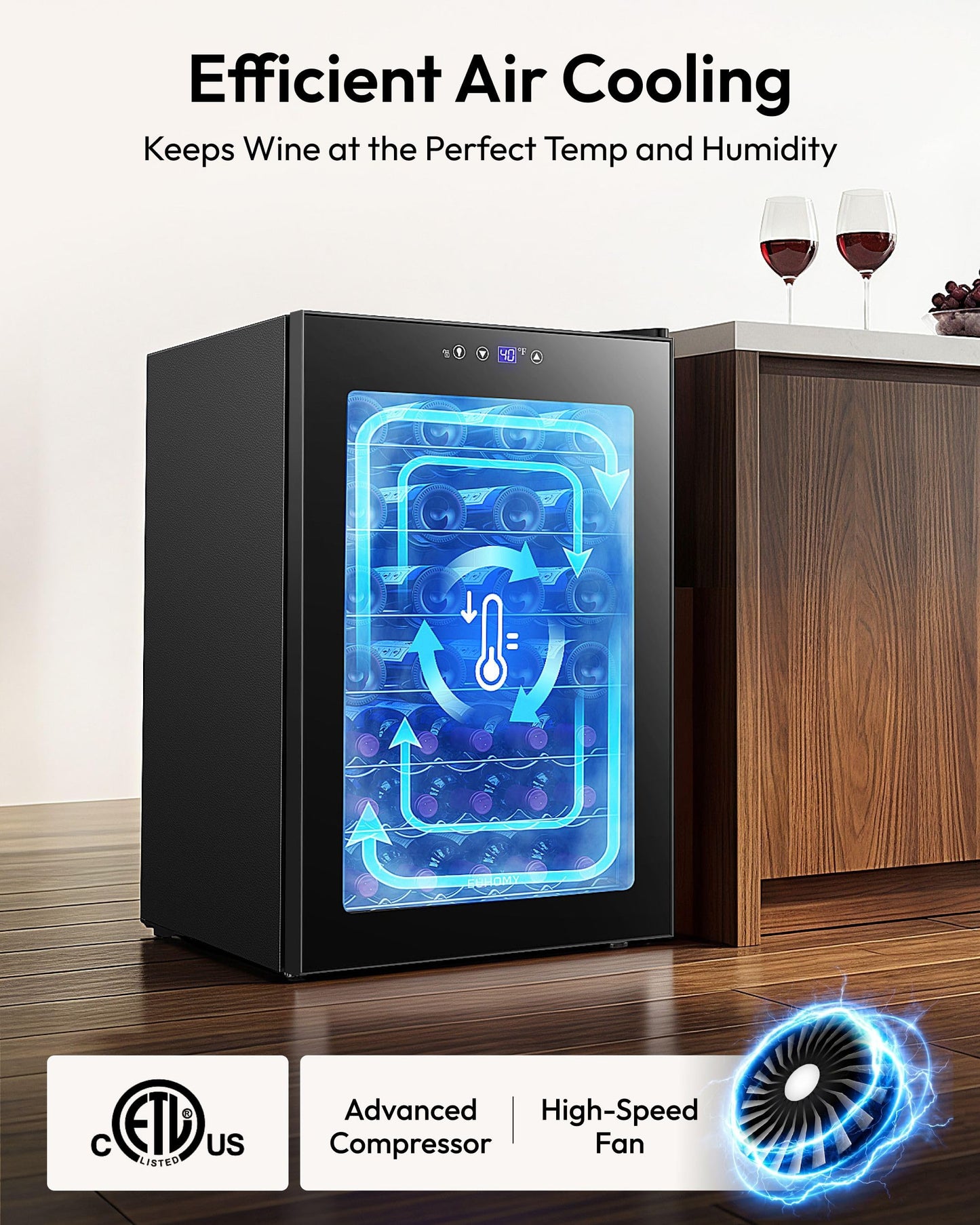 EUHOMY 45 Bottle Wine Cooler Refrigerator, Glass Door, Adjustable Temperature, 4.5 Cu.Ft Black